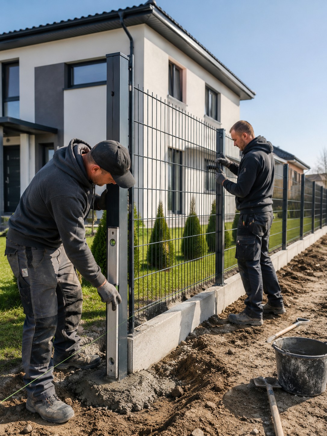 Montage eines Doppelstabmattenzauns aus Polen durch erfahrene Fachkräfte in Deutschland - PolenDeals.de